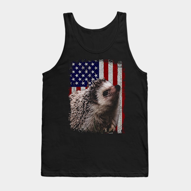 Spiky Snuggles Hedgehog USA American Flag Tee for Nature Lovers Tank Top by Kevin Jones Art